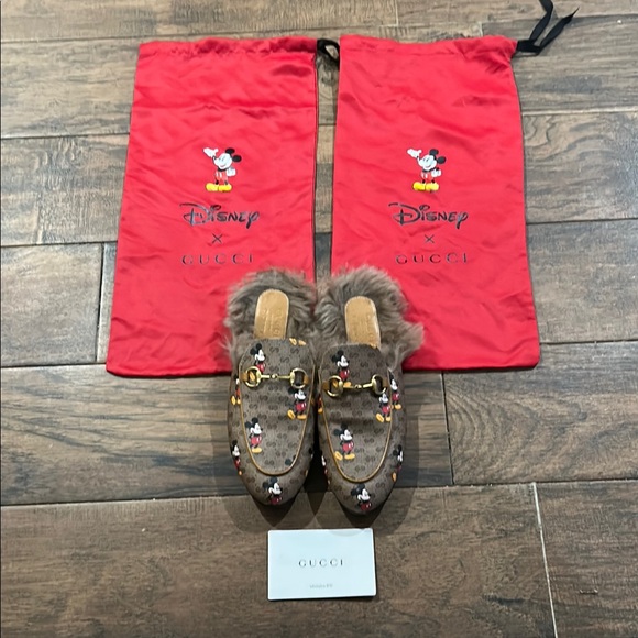 Gucci x Disney Mickey Mouse Fur Lined Princeton Mules Coated Canvas GG EU36 US 6 - Picture 1 of 10